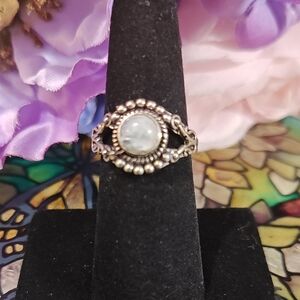 Rainbow Moonstone Silver Plated Ring - Size 6 1/2